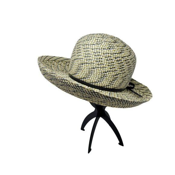 Vtg 60s Terry B. Womens Woven Straw Sun Hat Yellow Checkered Black Bow Retro - Picture 5 of 8
